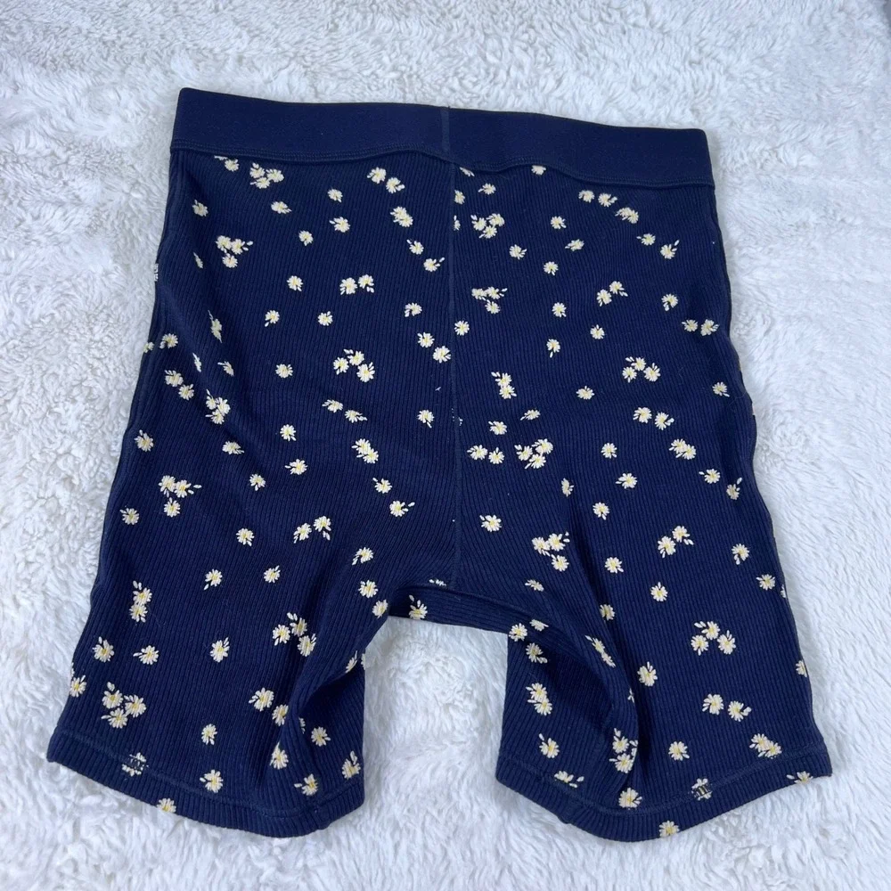 Skims Navy Blue Daisy Floral Ribbed Cotton Boxer Shorts XXS Loungewear Sleepwear